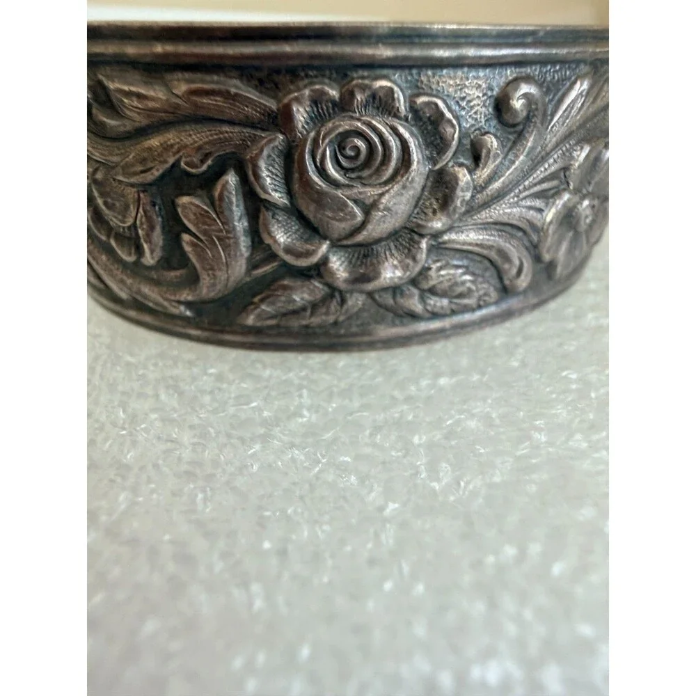 S Kirk & Son Sterling Silver Repousse Floral Cuff Bracelet Heavy 32.9g